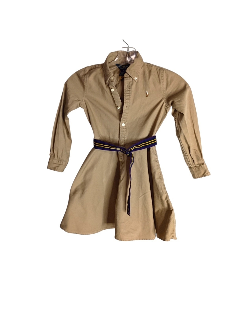 Ralph Lauren Tan Button-Down Shirt Dress with Striped Belt - Size 6